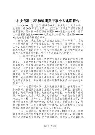 2024年村支部副书记和镇团委干事个人述职报告