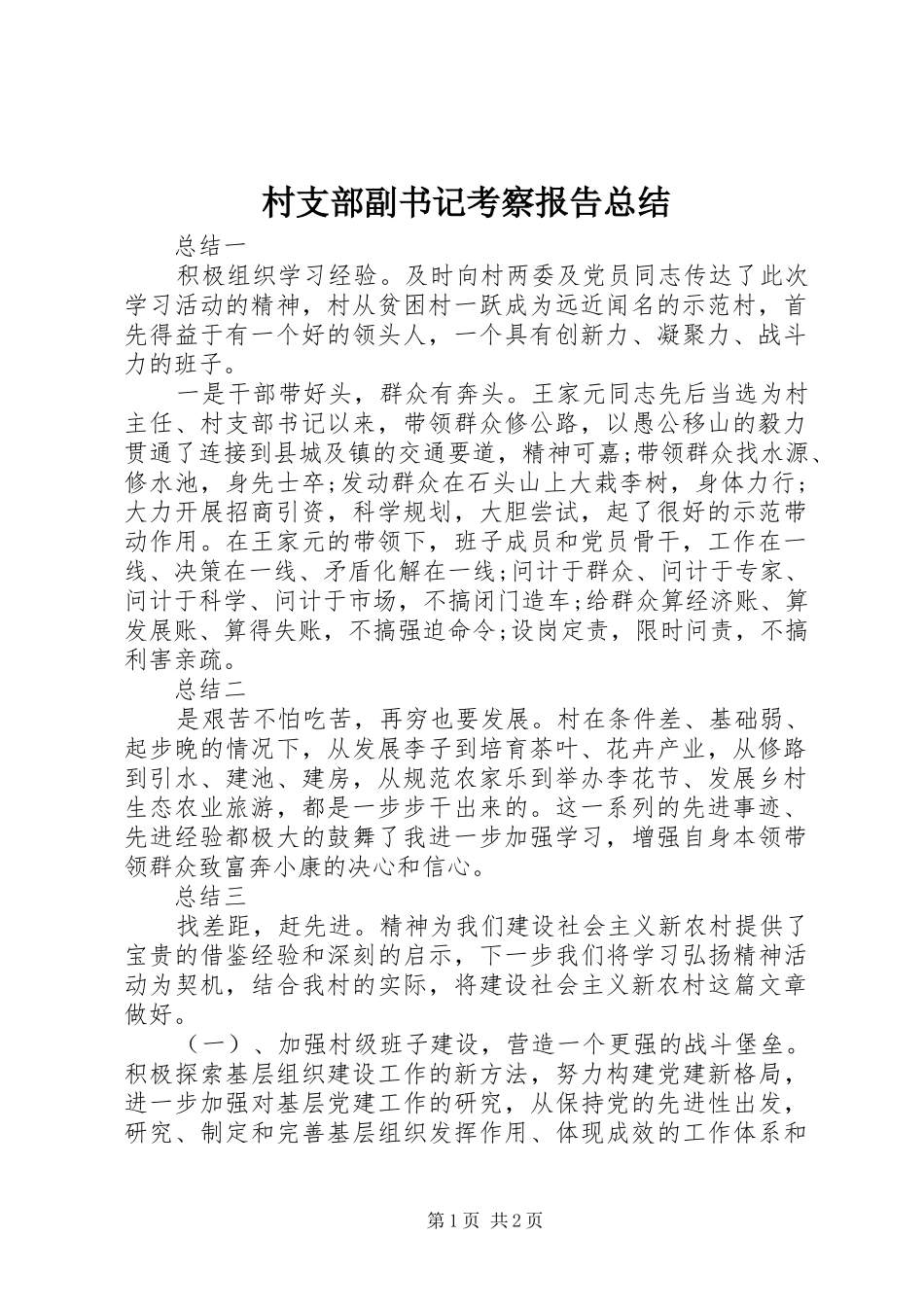 2024年村支部副书记考察报告总结_第1页