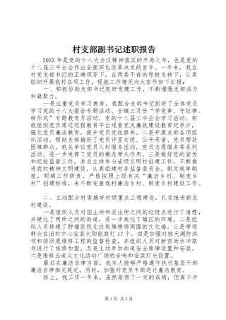 2024年村支部副书记述职报告