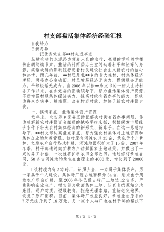 2024年村支部盘活集体经济经验汇报