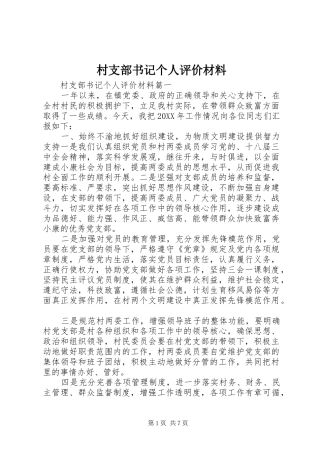 2024年村支部书记个人评价材料