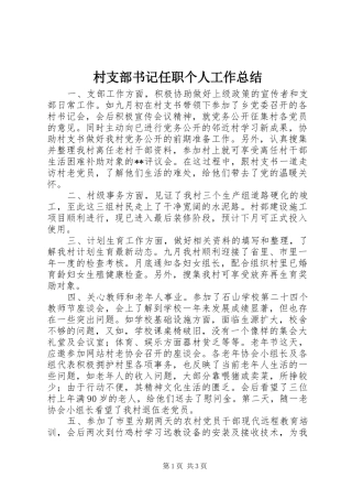 2024年村支部书记任职个人工作总结