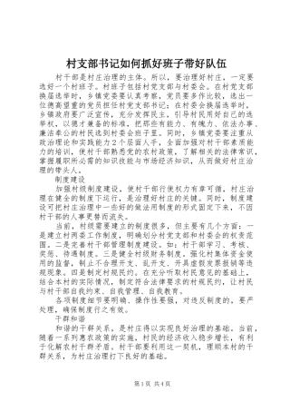 2024年村支部书记如何抓好班子带好队伍