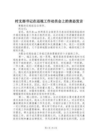 2024年村支部书记在巡视工作动员会上的表态讲话