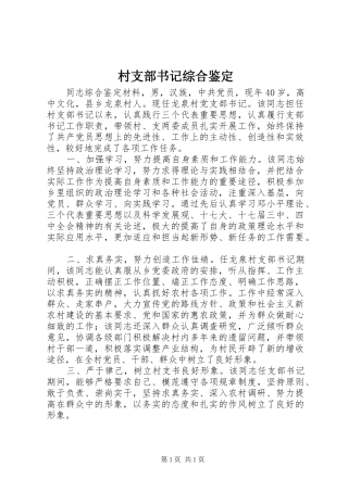 2024年村支部书记综合鉴定