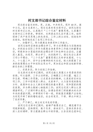 2024年村支部书记综合鉴定材料