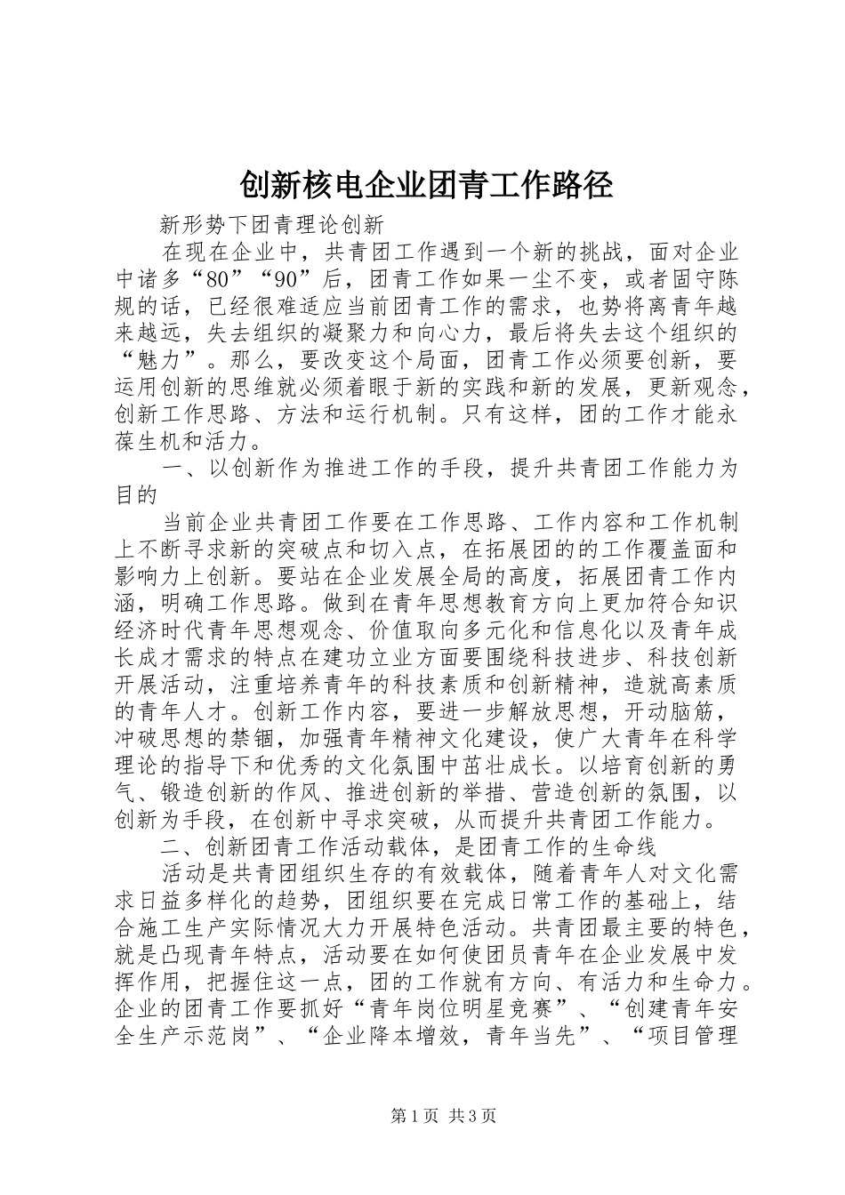 2024年创新核电企业团青工作路径_第1页