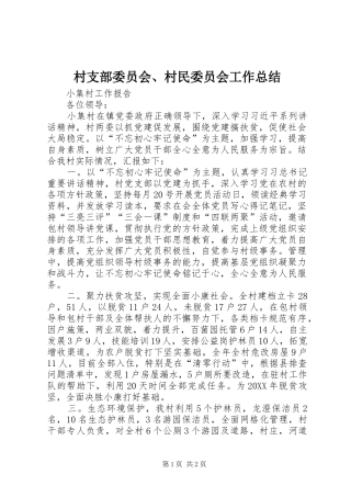 2024年村支部委员会村民委员会工作总结