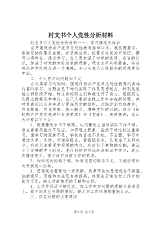 2024年村支书个人党性分析材料