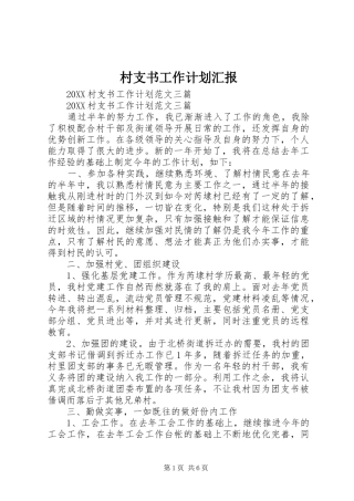 2024年村支书工作计划汇报