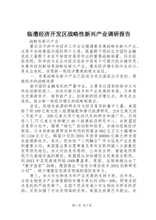 2024年临澧经济开发区战略性新兴产业调研报告