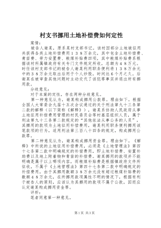 2024年村支书挪用土地补偿费如何定性