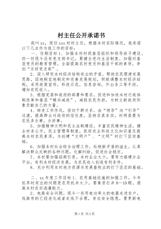 2024年村主任公开承诺书
