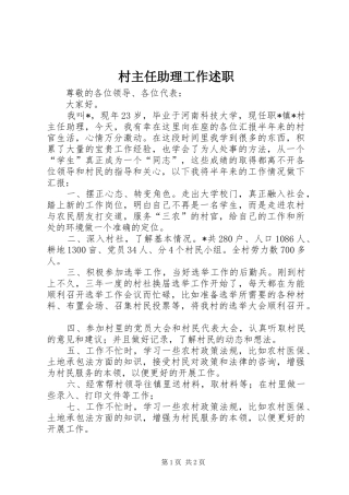 2024年村主任助理工作述职