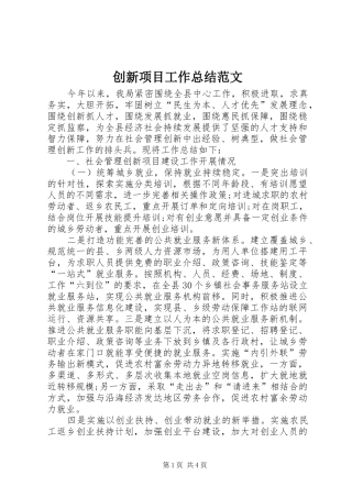 2024年创新项目工作总结范文