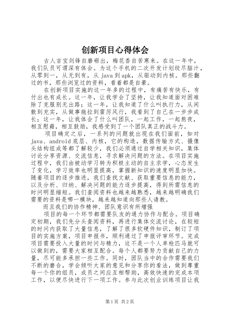 2024年创新项目心得体会_第1页