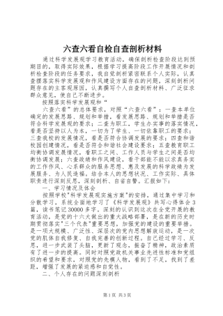 2024年六查六看自检自查剖析材料