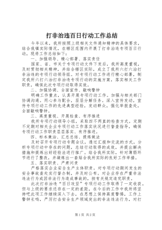 2024年打非治违百日行动工作总结