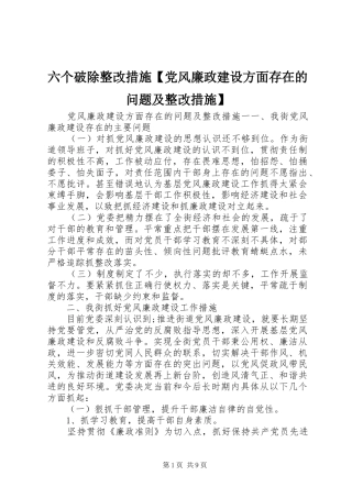 2024年六个破除整改措施党风廉政建设方面存在的问题及整改措施