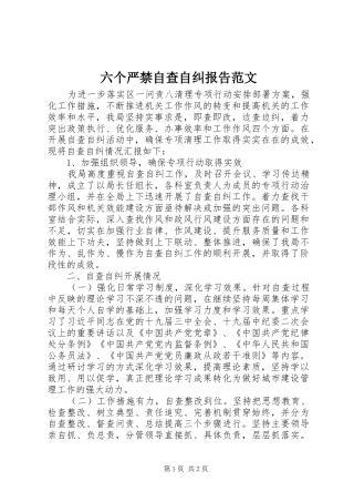 2024年六个严禁自查自纠报告范文