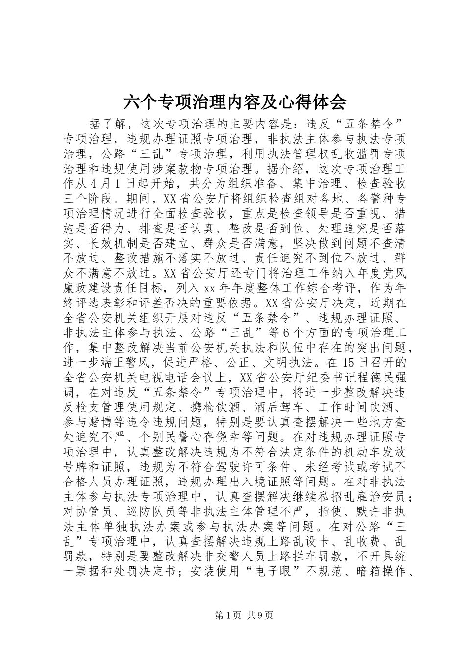 2024年六个专项治理内容及心得体会_第1页