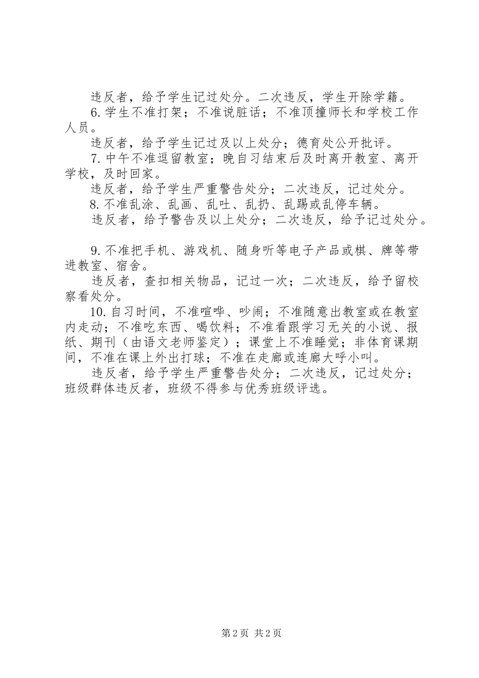 2024年六合高中校园常规管理规范违纪处理规定_第2页