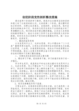 2024年创优阶段党性剖析整改措施
