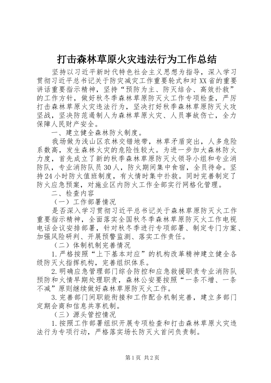 2024年打击森林草原火灾违法行为工作总结_第1页