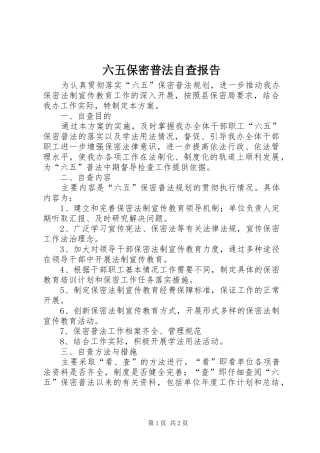 2024年六五保密普法自查报告