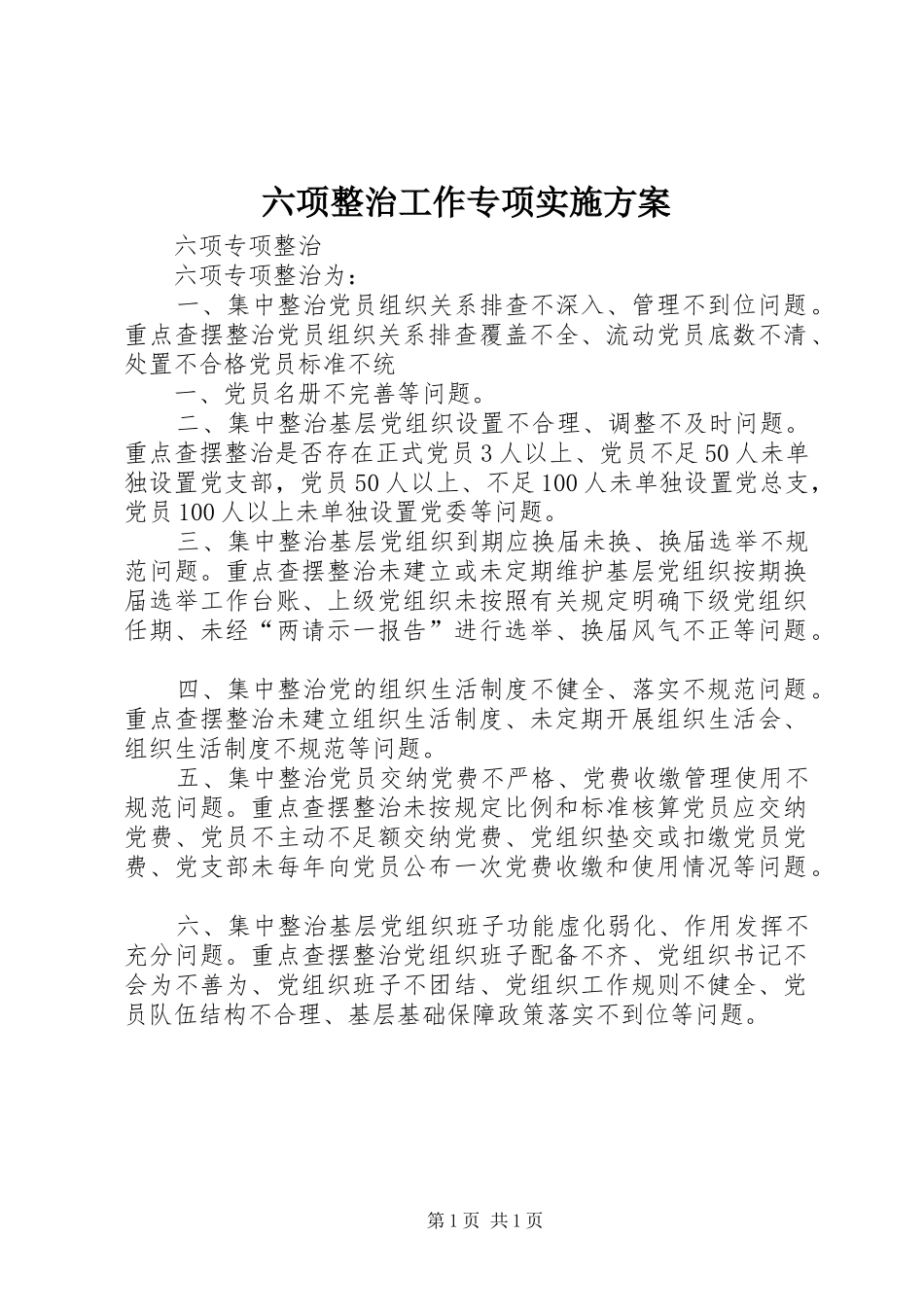2024年六项整治工作专项实施方案_第1页