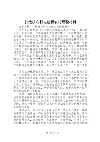 2024年打造核心村屯建新农村经验材料