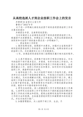 2024年从高校选派人才到企业挂职工作会上的讲话