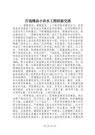 2024年打造精品小农水工程经验交流