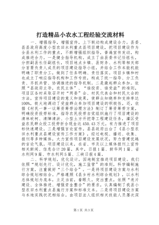 2024年打造精品小农水工程经验交流材料