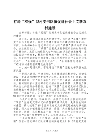 2024年打造双强型村支书队伍促进社会主义新农村建设