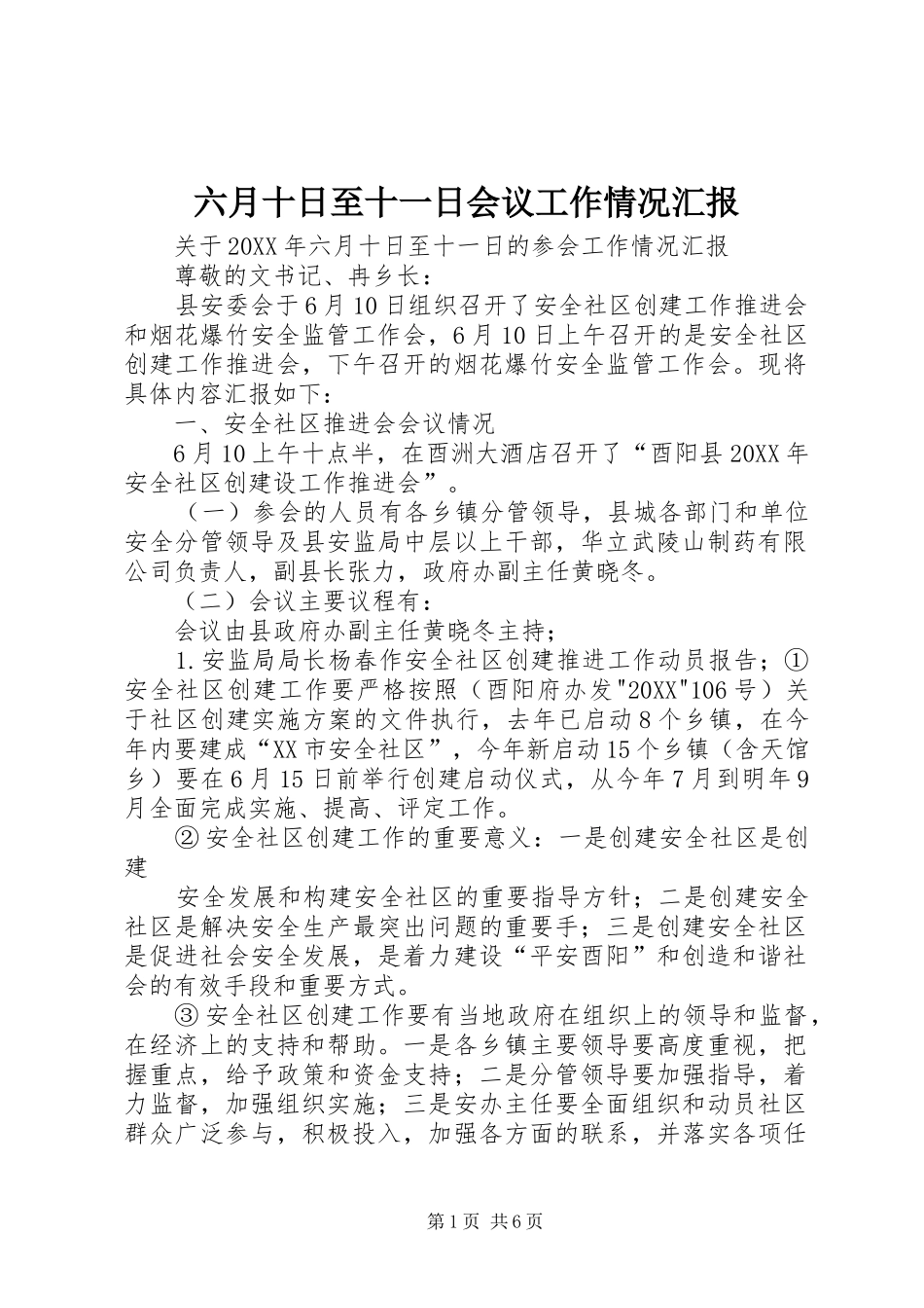 2024年六月十日至十一日会议工作情况汇报_第1页