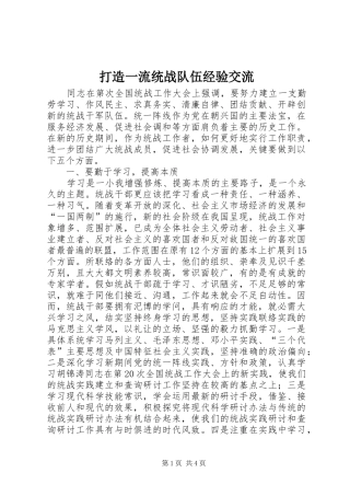 2024年打造一流统战队伍经验交流