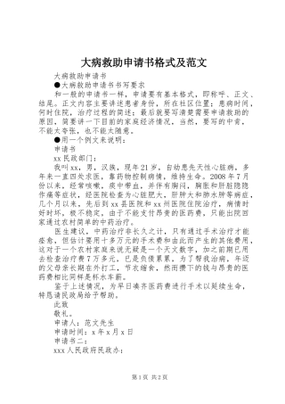 2024年大病救助申请书格式及范文