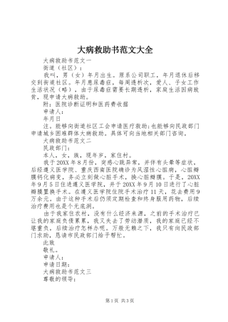 2024年大病救助书范文大全