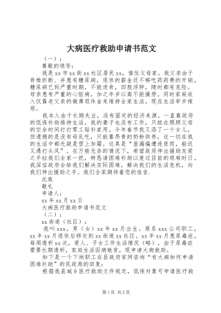 2024年大病医疗救助申请书范文