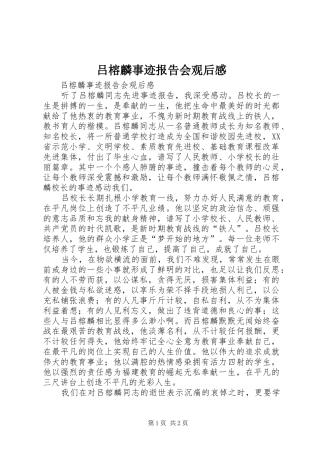 2024年吕榕麟事迹报告会观后感