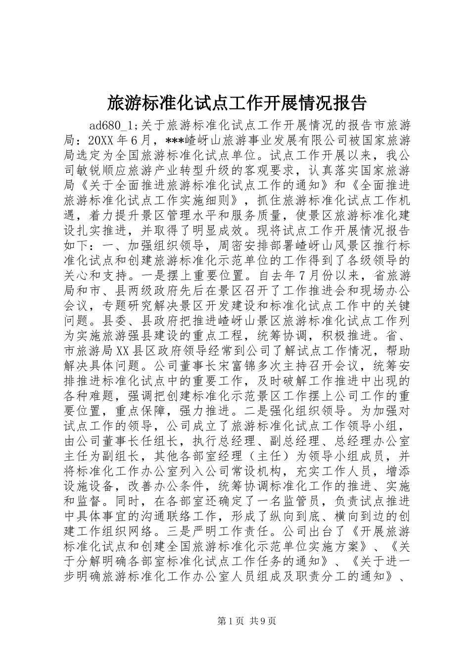 2024年旅游标准化试点工作开展情况报告_第1页