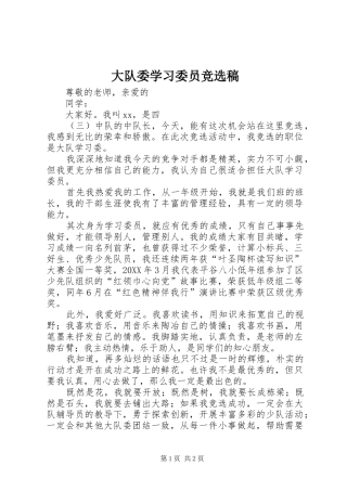 2024年大队委学习委员竞选稿