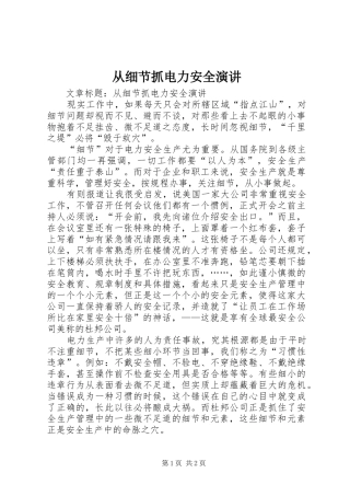 2024年从细节抓电力安全演讲