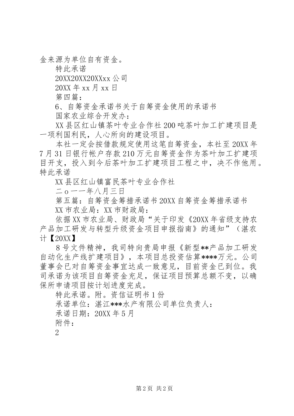 2024年大户自筹资金承诺书_第2页