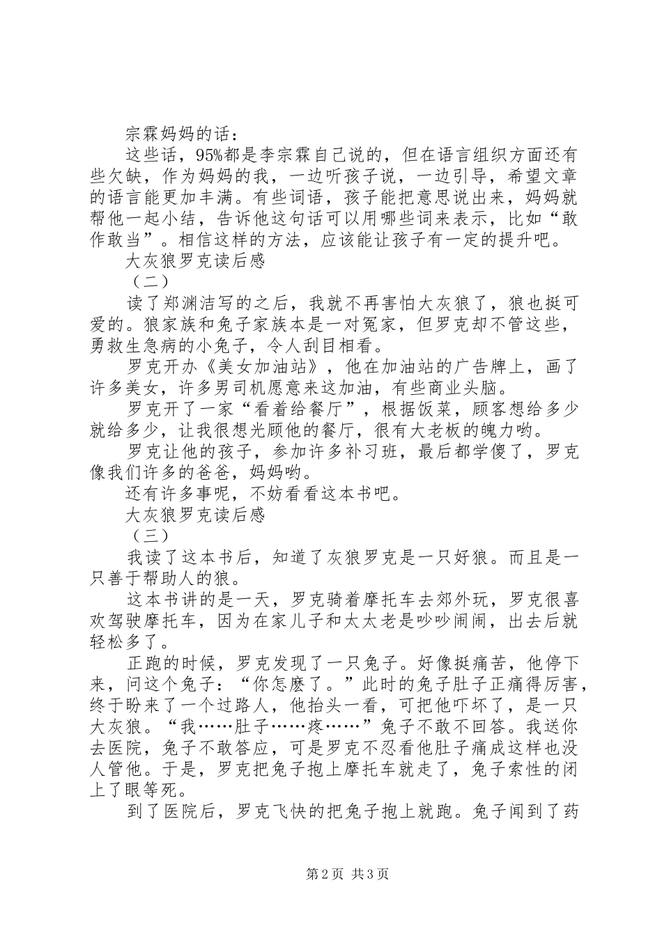 2024年大灰狼罗克读后感_第2页