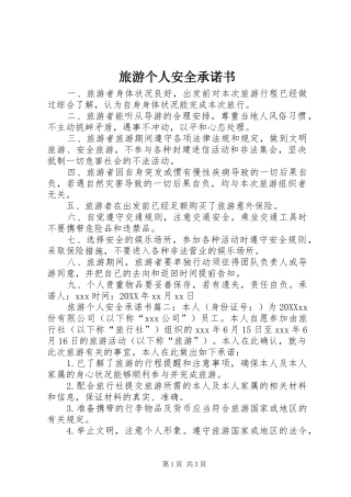 2024年旅游个人安全承诺书