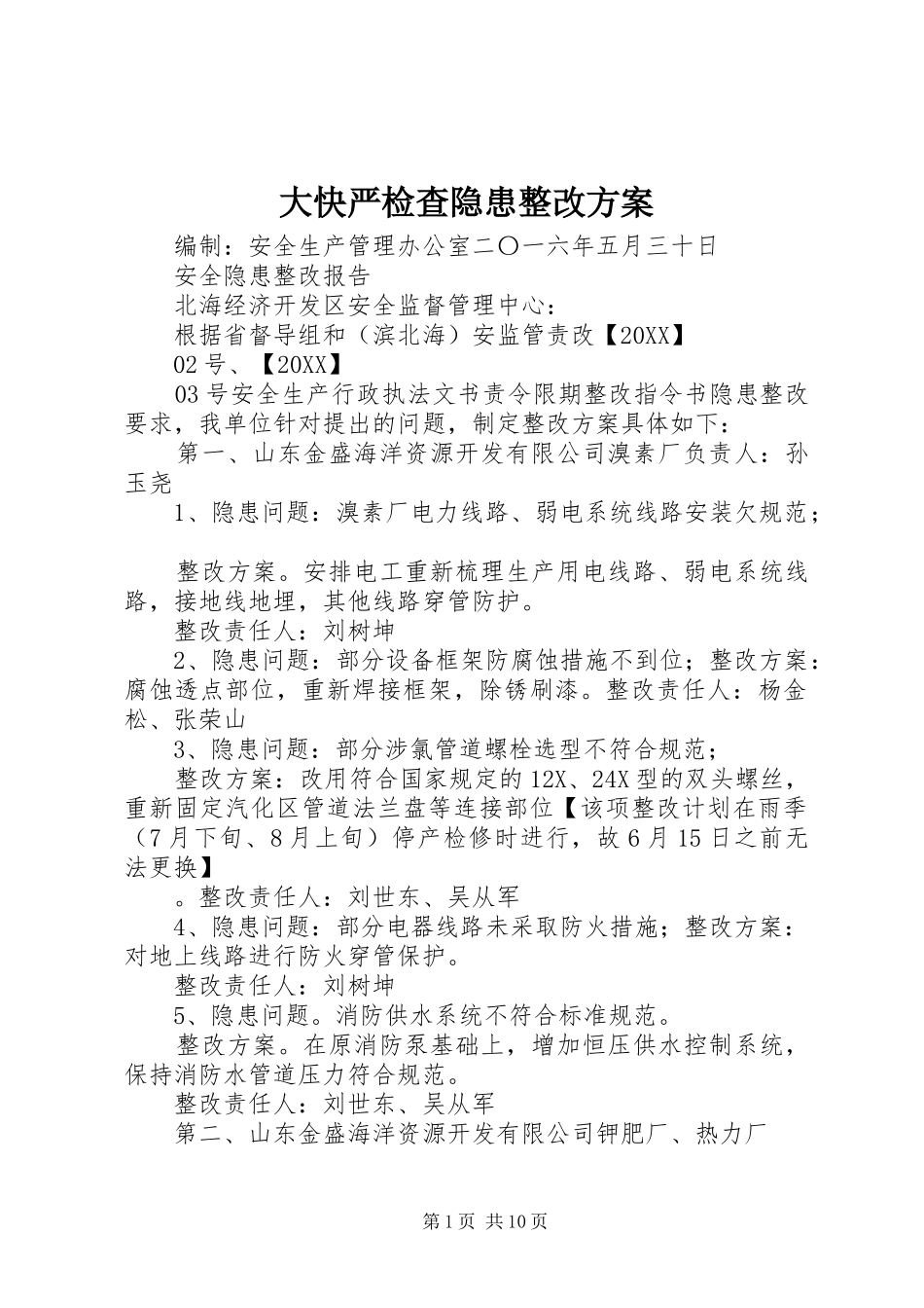 2024年大快严检查隐患整改方案_第1页