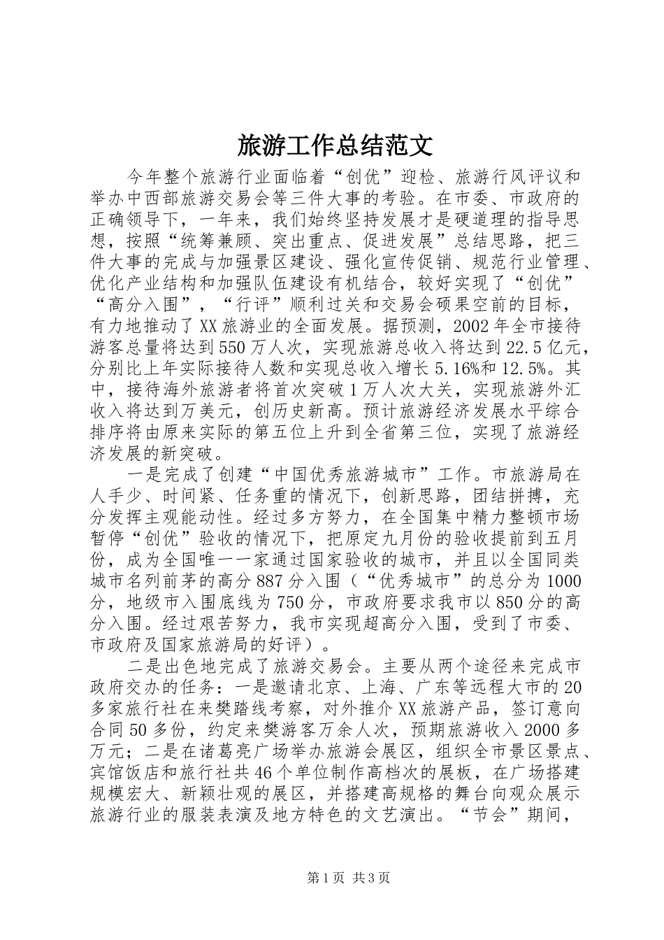 2024年旅游工作总结范文_第1页