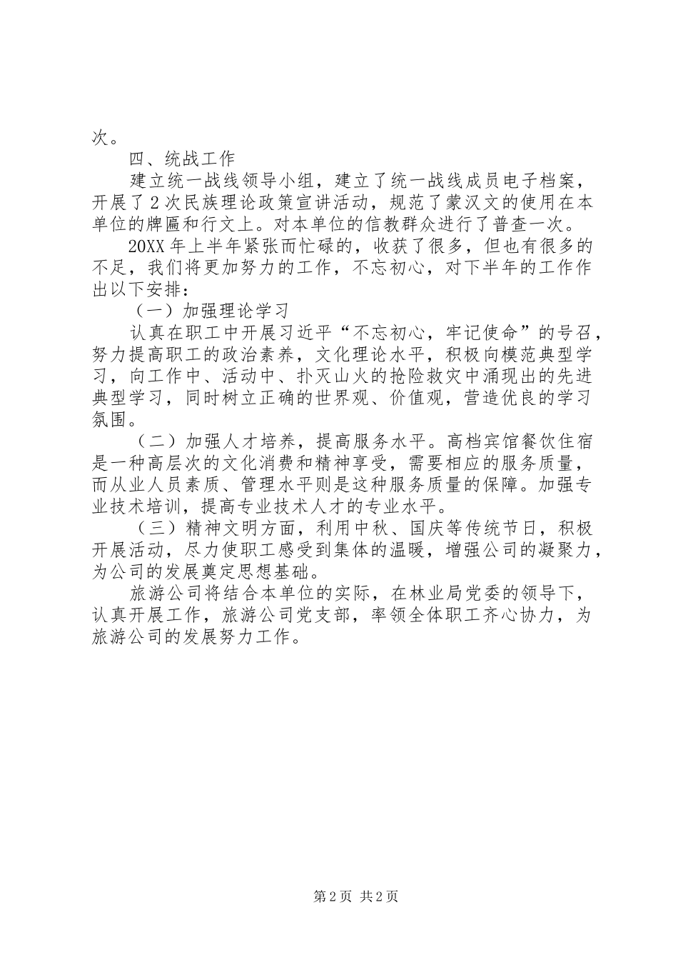 2024年旅游公司党支部工作上半年工作总结_第2页